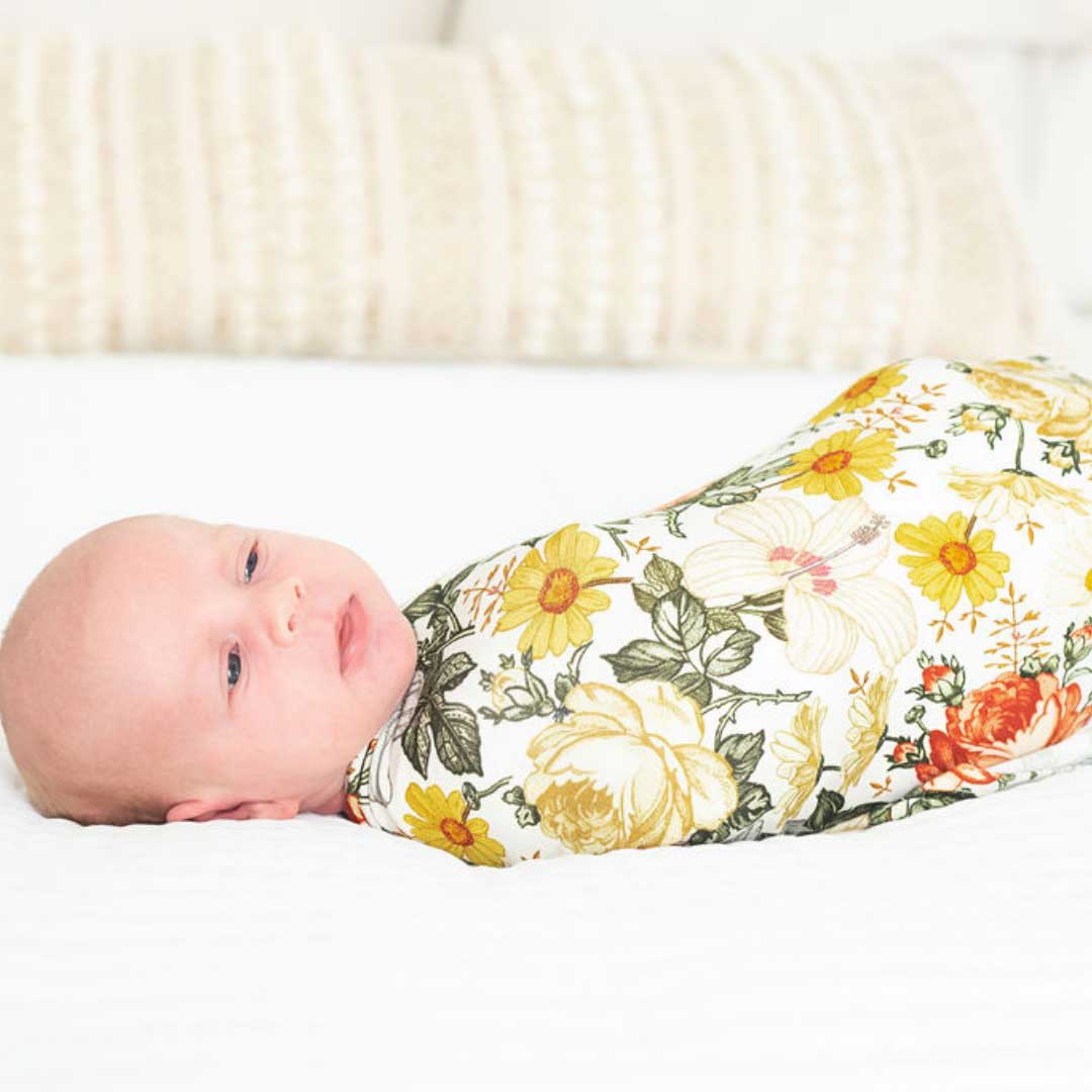 vintage floral stretchy swaddle, baby girl blanket, swaddling wrap, baby shower gift