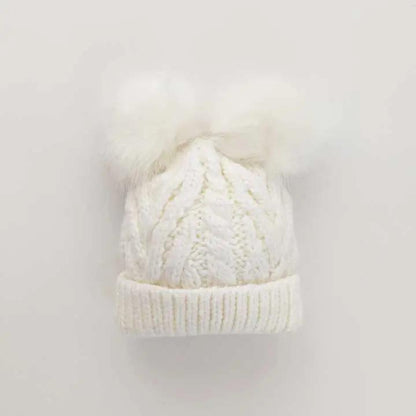 White Fluffy Pom Pom Hat